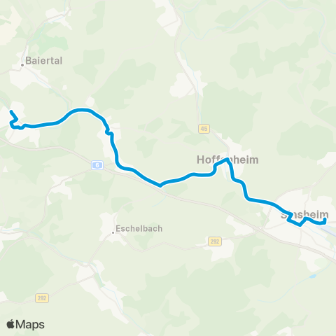 Verkehrsverbund Rhein-Neckar Dielheim Dielheim - Horrenberg - Balzfeld - Sinsheim map