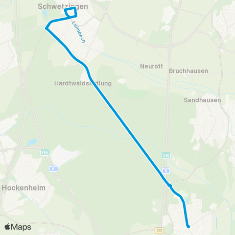 Verkehrsverbund Rhein-Neckar Walldorf Walldorf - Schwetzingen - Walldorf map