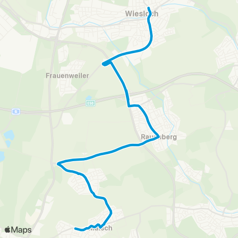 Verkehrsverbund Rhein-Neckar Rauenberg / Malsch Malsch - Malschenberg - Rauenberg - Wiesloch map