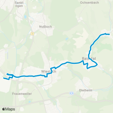 Verkehrsverbund Rhein-Neckar Wiesloch Schatthausen - Baiertal - Bf Wiesloch-Walldorf - Industriegebiet map