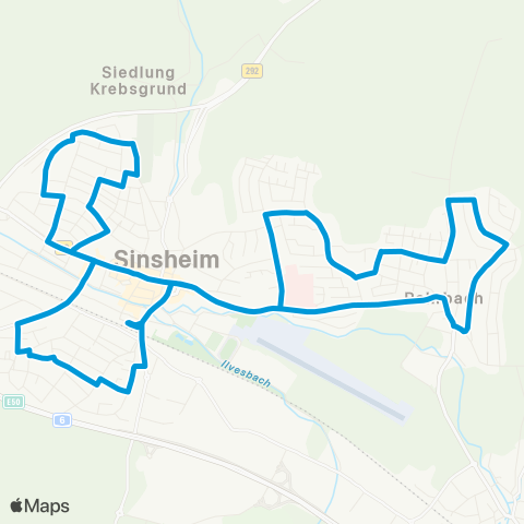 Verkehrsverbund Rhein-Neckar Sinsheim Sinsheim - Südstadt - Gartenstadt - Rohrbach - Sinsheim map