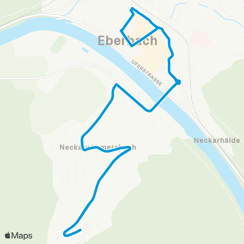 Verkehrsverbund Rhein-Neckar Eberbach Bahnhof - Neuer Markt - Ledigsberg  und zurück map