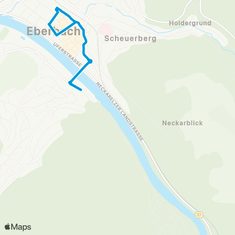 Verkehrsverbund Rhein-Neckar Eberbach Bahnhof - Neuer Markt - Rockenau  und zurück map
