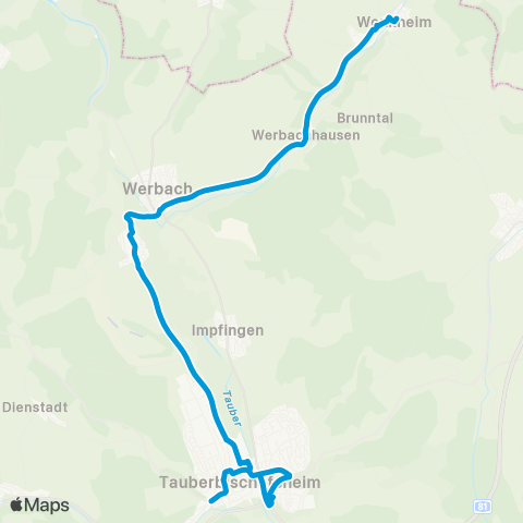 Verkehrsverbund Rhein-Neckar Tauberbischofsheim - Werbach map