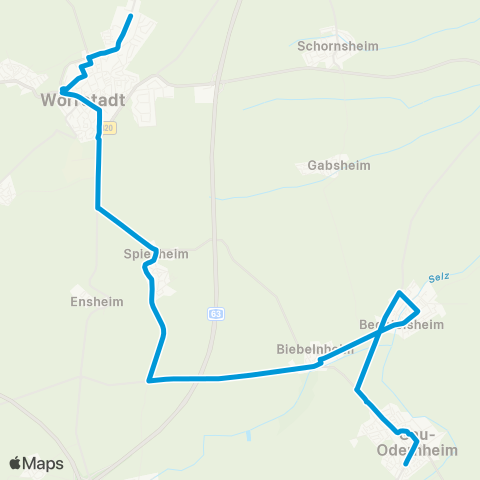Verkehrsverbund Rhein-Neckar Gau-Odernheim - Biebelnheim - Spiesheim - Wörrstadt map