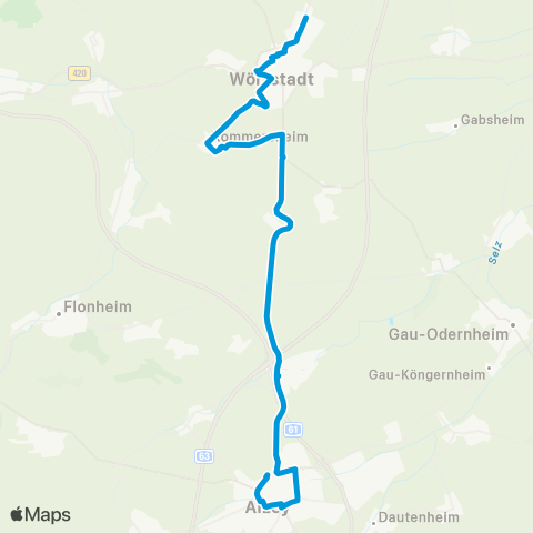 Verkehrsverbund Rhein-Neckar Alzey - Albig - Bermersheim - Rommersheim - Wörrstadt map
