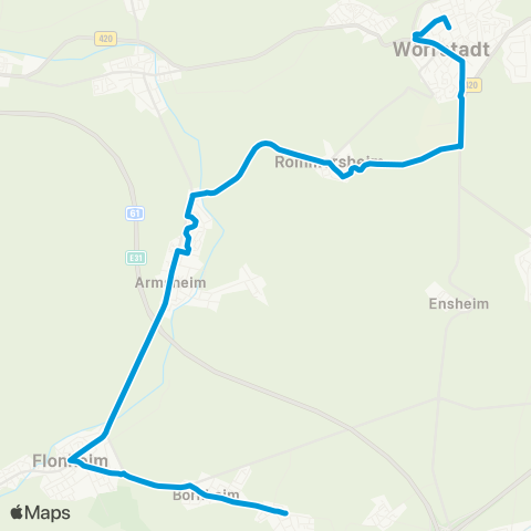 Verkehrsverbund Rhein-Neckar Lonsheim - Wörrstadt - Saulheim map