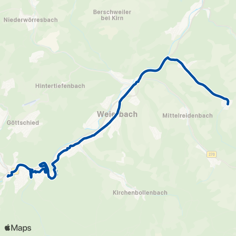 Rhein-Nahe Nahverkehrsverbund GmbH Schmidthachenbach - Weierbach - Nahbollenbach - Oberstein map