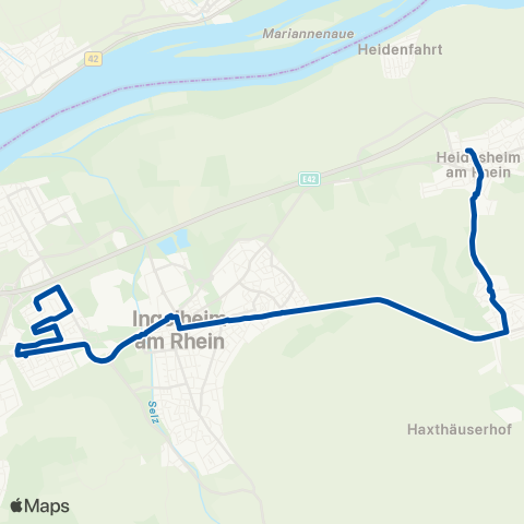Rhein-Nahe Nahverkehrsverbund GmbH Heidesheim / Heidenfahrt - Ingelheim Bahnhof - Ingelheim West map