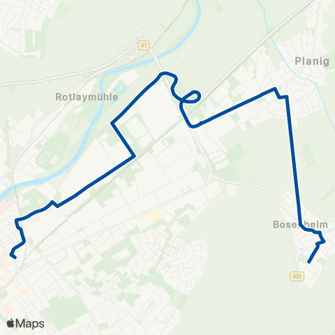 Rhein-Nahe Nahverkehrsverbund GmbH Bad Kreuznach Bahnhof - Michelin - Planig Industriegebiet - Bosenheim Sportplatz / Ippesheim Mitte map