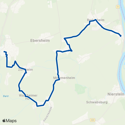 Rhein-Nahe Nahverkehrsverbund GmbH Nackenheim / Undenheim / Mommenheim - Nieder-Olm - Mainz map
