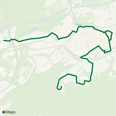 Stadtwerke Kaiserslautern Verkehrs-AG Gewerbegebiet West - Stadtmitte - Hbf - Uni-Wohnstadt map