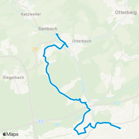 Stadtwerke Kaiserslautern Verkehrs-AG KL Stadtmitte - Erzhütten - Erfenbach - Katzweiler - Otterbach map