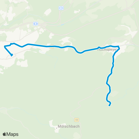 Verkehrsverbund Rhein-Neckar Frankenstein / Waldleiningen / Fischbach - Hochspeyer - Kaiserslautern map