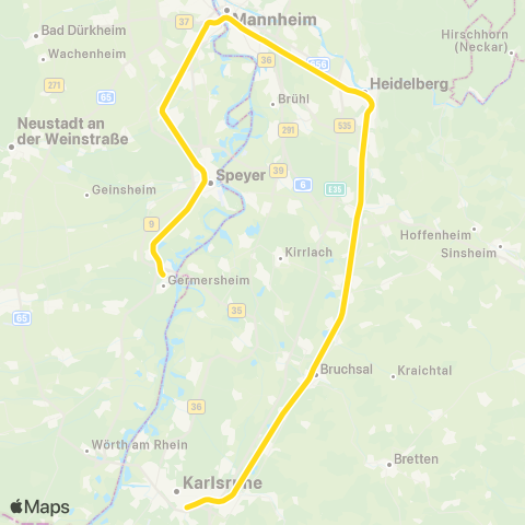 VRN Karlsruhe Hbf ↔︎ Germersheim map