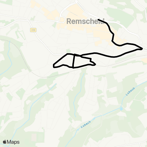 VRR Remscheid Mitte - [bei Bedarf: Blumental] - Honsberg - Kremenholl - Remscheid Mitte map