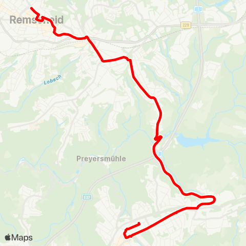 VRR Wermelskirchen Mitte - Belten - Talsperre - Struck - Zentralpunkt - Remscheid Mitte map