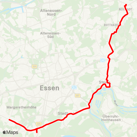 VRR E-Haarzopf - Bredeney - Stadtwald - Steele - Kray - Gelsenkirchen Hbf map