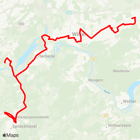 VRR BO-Stiepel - Niedersprockhövel - WIT-Herbede / BO-Querenburg - WIT-Heven - Witten Hbf - Rathaus - Annen - Rüdinghausen map
