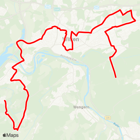VRR WIT-Wartenberg - Annen - Wullen - Rathaus - Witten Hbf - Heven - BO-Querenburg / WIT-Herbede - Kämpen map