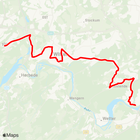 VRR Herdecke - Kirchende - Westende - Auf dem Schnee - WIT-Rathaus - Witten Hbf - Heven - BO-Querenburg map
