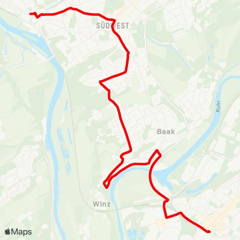 VRR BO-Dahlhausen - Linden Mitte - Hattingen Mitte map