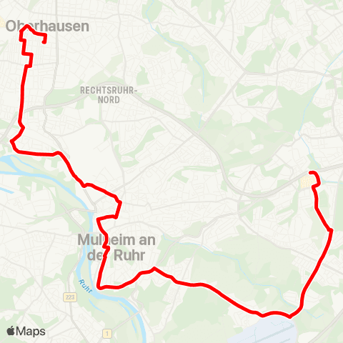 VRR OB-City Forum - Oberhausen Hbf - Mülheim Hbf - MH-Hauptfriedhof - E-Haarzopf - MH-Rhein-Ruhr-Zentrum map