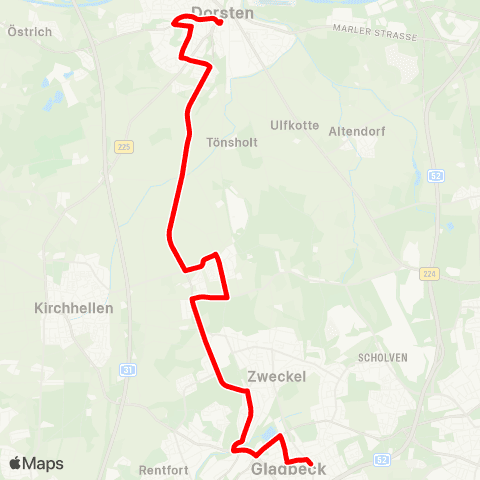 VRR Gladbeck Oberhof - Dorsten ZOB map