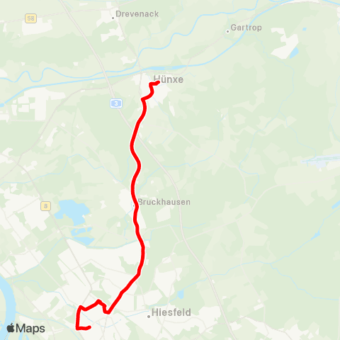 VRR Hünxe Busbf. - Gartrop - Drevenack Bruckhausen - Dinslaken map