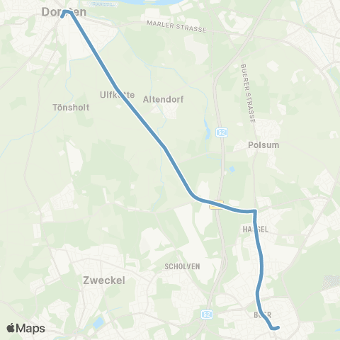 VRR Gelsenkirchen Buer Rathaus - Dorsten ZOB map