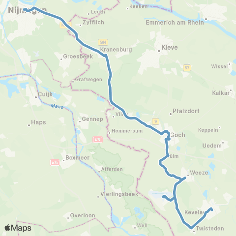 VRR Kevelaer - Weeze Airport - Goch - Nijmegen map