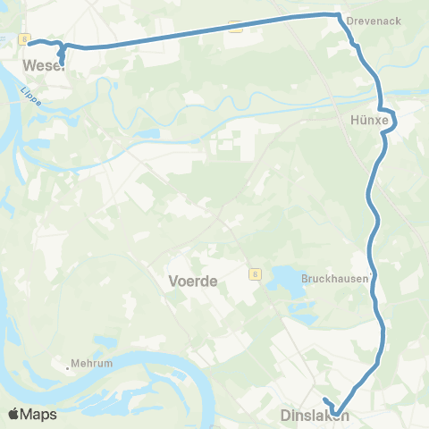 VRR Dinslaken - Hünxe - Wesel map