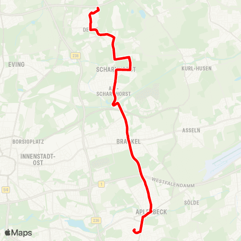 VRR Derne Am Wittfeld - Brünninghausen Betriebshof map
