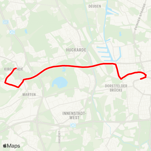VRR Kirchlinde Zentrum - Dortmund Hbf map
