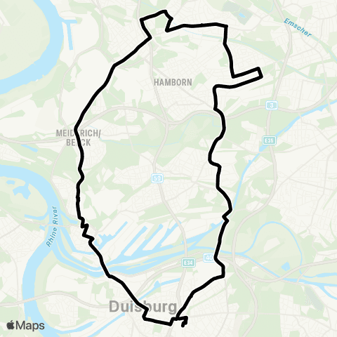 VRR DU-Hbf Osteingang - Neumühl - Marxloh - Beeck - Laar - Ruhrort - Stadtmitte - DU-Hbf Osteingang map