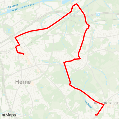 VRR Herne Mitte - Herne Bf - Horsthausen - Börnig - Sodingen - Constantin - BO-Gerthe map