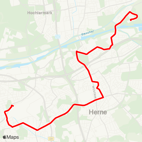 VRR HER-Siedlung Eichenforst - Herne Bf - Holsterhausen Süd - Solbad - HER-Wanne-Eickel Hbf map