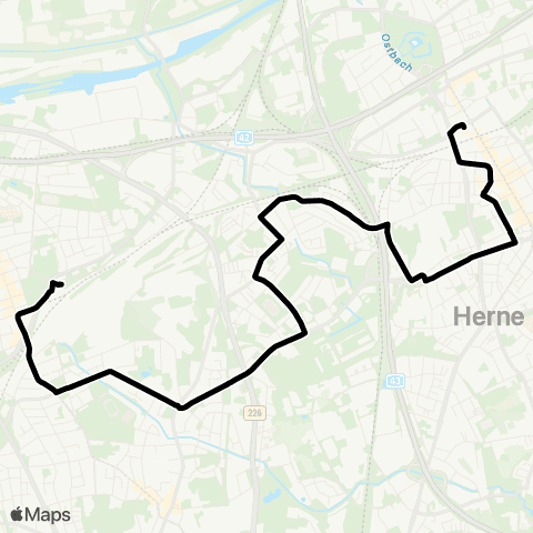 VRR Herne Bf - Holsterhausen - Solbad - Wanne-Eickel Hbf - Baukau - Herne Bf map