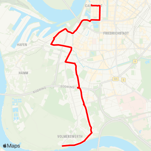 VRR D-Carlstadt, Maxplatz - Graf-Adolf-Platz - Landtag / Kniebrücke - Hafen - Aachener Platz - Flehe - D-Volmerswerth map