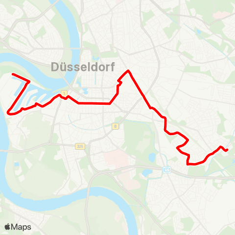 VRR D-Eller, Vennhauser Allee - D-Eller Süd - Oberbilker Markt - Düsseldorf Hbf - Kirchplatz - Hafen, Bremer Straße - D-Hafen, Lausward map