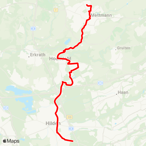 VRR ME-Kaldenberg - ME-Jubiläumsplatz - Erkrath-Hochdahl - Hilden, Gabelung - Hilden Süd - Hilden, Südfriedhof map