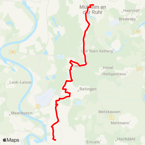 VRR Mülheim Hbf - MH-Selbeck - Ratingen-Lintorf - Düsseldorf Hbf map