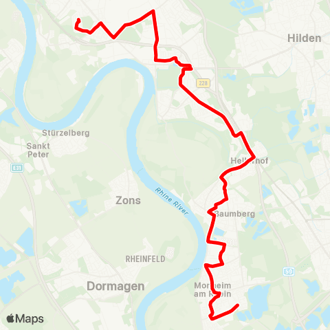 VRR Monheim, Mona Mare - Monheim Mitte - Monheim-Baumberg - D-Hellerhof - D-Garath - D-Benrath - D-Holthausen, Am Falder map