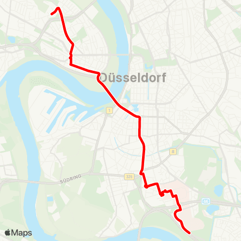 VRR D-Universität Süd - D-Bilk - Rheinkniebrücke - Oberkassel - D-Am Seestern map