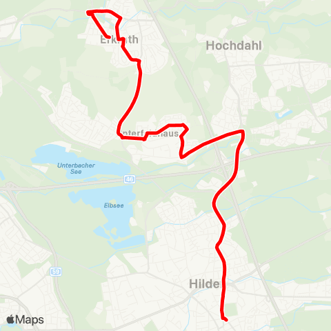 VRR Hilden Süd - Hilden Nord - Erkrath-Kempen - Unterfeldhaus - Erkrath map