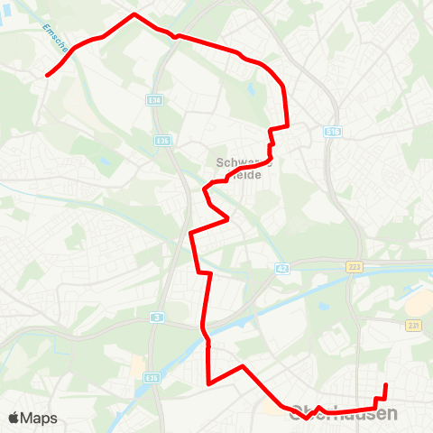 VRR Holten Markt - Ludwigshütte - Sterkrade Bf. Wunderstr. - Bertha.v. Suttner Gymn. map