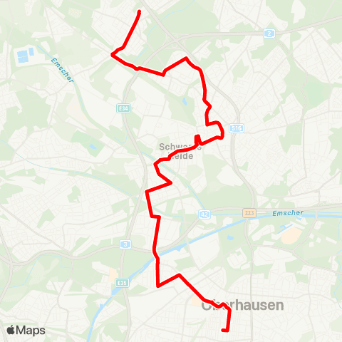 VRR Heinr.-Böll-GS - Alsfeld - Sterkrade Bf. - Buschhsn. - OB-Hbf. - A.-Frank-Realschule map