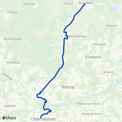 VRR OB-Hauptbahnhof - OB-Sterkrade Bf - BOT-Kirchhellen - ZOB Dorsten map