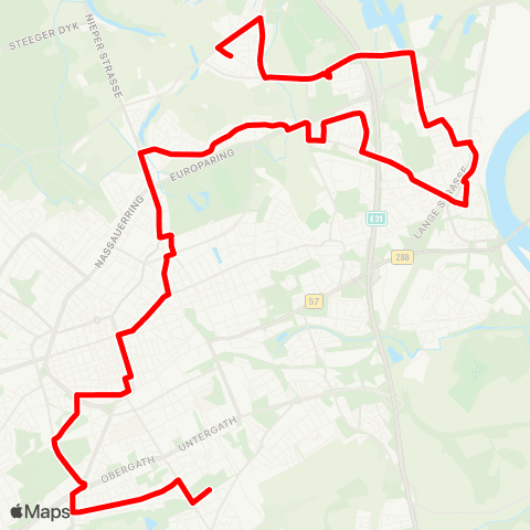 VRR KR-Traar - Elfrath - Uerdingen - Verberg - Krefeld Hbf - KR-Königshof map