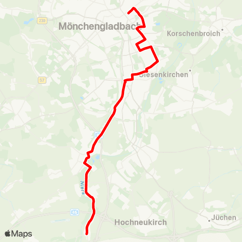 VRR Wanlo - Wickrath - Rheydt Hbf - Marienplatz - Bonnenbroich - Hardterbroich - MG Hbf map